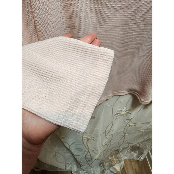 WOMEN LARGE PINK THERMAL KNIT PJ TOP LACE TRIM STRETCHY PREPPY CUTE CAPSULE WARM - Picture 3 of 12